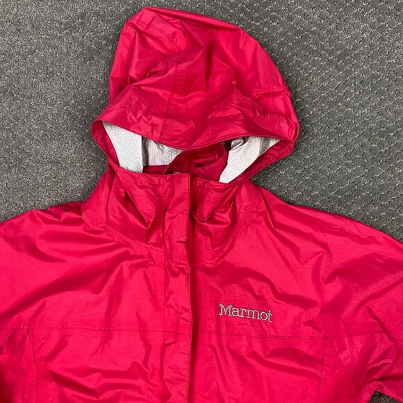 Marmot Jacket Women's Small Pink PreCip Eco Rain Waterproof Hooded Hiking Nylon - Picture 2 of 14